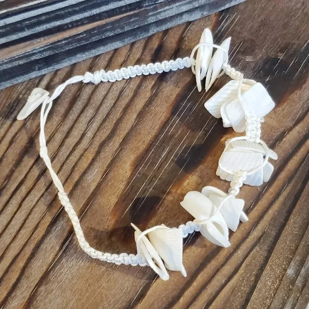 Organic Sun Bleached White Shell Macrame Bracelet